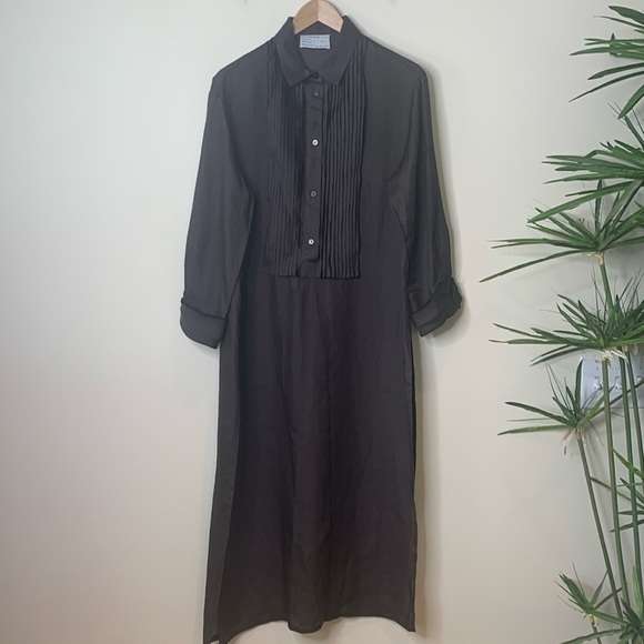 DUŠAN Brown 100% Bamboo Lightweight Oversized Made In Italy Maxi Shirt Dress L - Picture 1 of 15